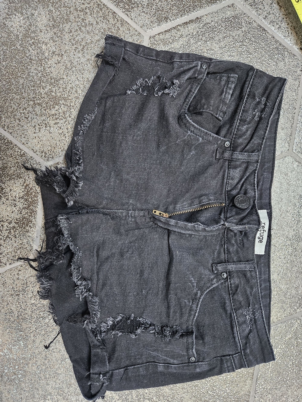 Refuge Women's Distressed Black Denim Shorts
